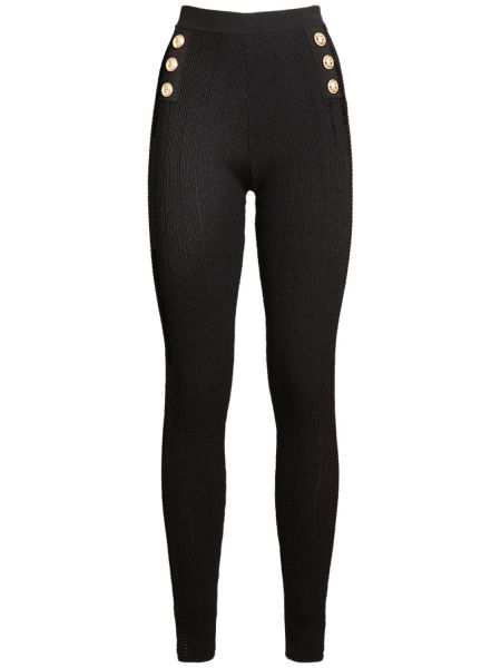 Leggings de cintura alta con botones de punto Balmain negro