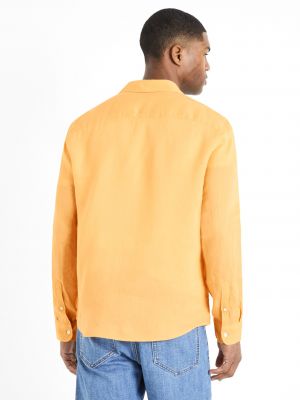Lněná košile Celio oranžová