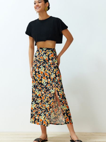 Pletena midi suknja od viskoze s cvjetnim printom Trendyol