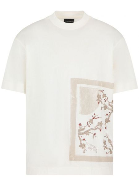 Majica s cvjetnim printom od jersey Emporio Armani bijela