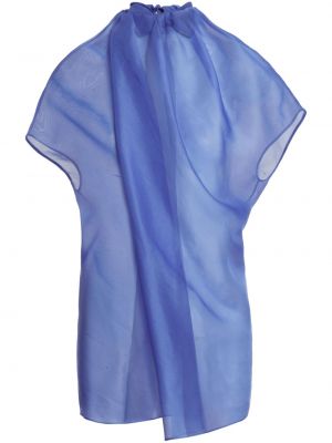 Svilena bluza z draperijo Khaite modra