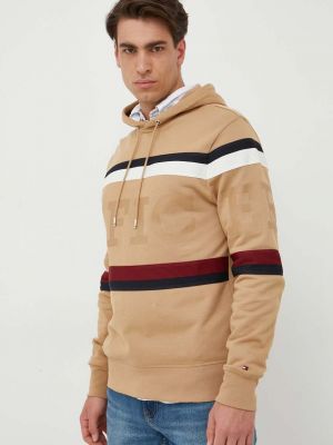 Pamučna hoodie s kapuljačom s printom Tommy Hilfiger bež