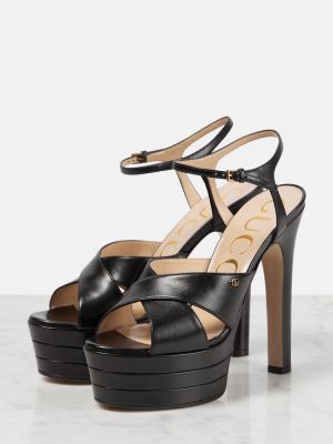 Kožené sandále na platforme Gucci čierna