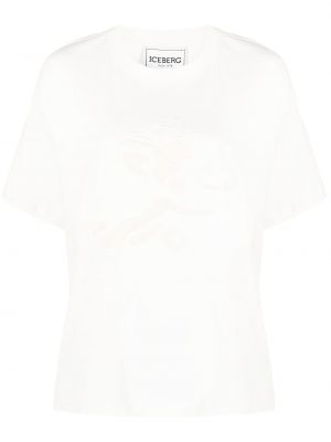 Bombažna majica z vezenjem Iceberg bela