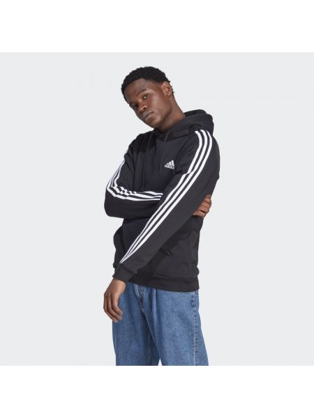 Bluza z kapturem polarowa w paski Adidas czarna