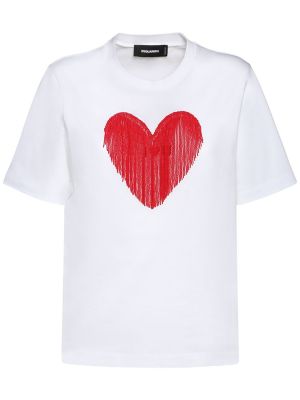 Tričko s korálky se srdcovým vzorem Dsquared2 bílé