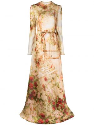 Копринена вечерна рокля на цветя с принт Zimmermann