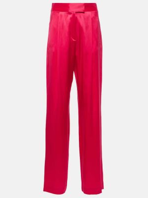 Hedvábné kalhoty s vysokým pasem relaxed fit The Sei růžové
