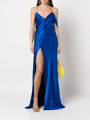 Šilkinis suknele kokteiline v formos iškirpte Michelle Mason mėlyna