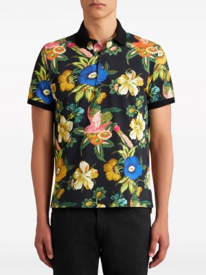 Kokvilnas polo krekls ar ziediem ar apdruku Etro melns