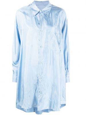 Pérové saténové šaty Mm6 Maison Margiela modrá