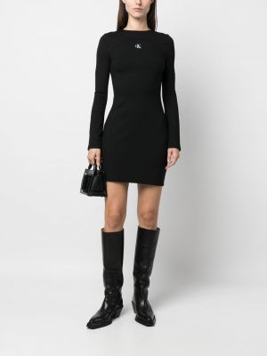 Džinsa auduma kleita ar izgriezumu muguras daļā ar apdruku Calvin Klein Jeans melns
