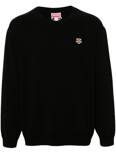 Вълнен дълъг пуловер с тигров принт Kenzo черно
