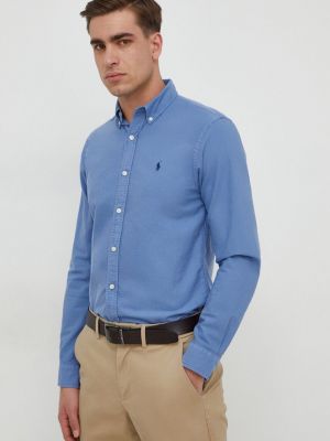 Bavlněná slim fit košile s knoflíky Polo Ralph Lauren modrá