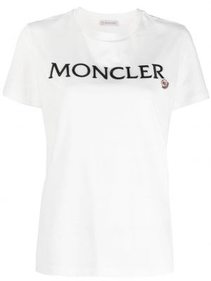 Biała haftowana koszulka bawełniana Moncler