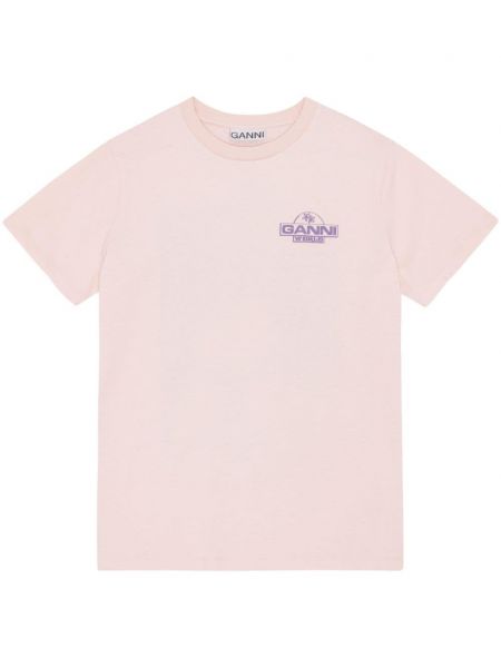 Raštuotas medvilninis marškinėliai Ganni rožinė