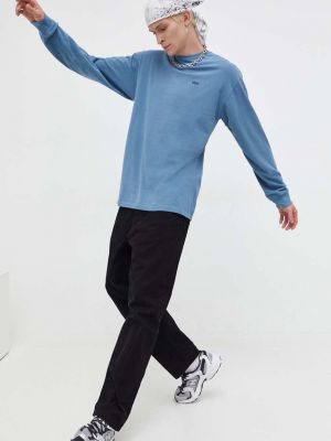 Bombažna majica z dolgimi rokavi z dolgimi rokavi Vans modra