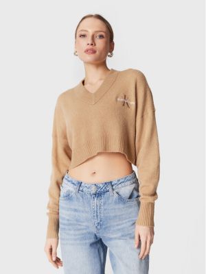 Relaxed fit megztinis Calvin Klein Jeans smėlinė