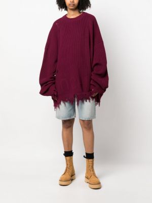 Sweter z przetarciami w jednolitym kolorze Monochrome czerwony