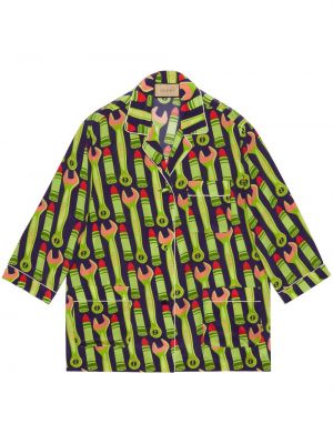 Μεταξωτό πουκάμισο με σχέδιο Gucci πράσινο