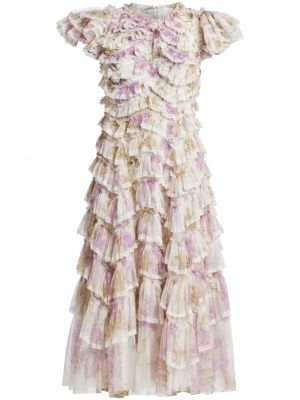 Вечерна рокля с волани с дантела Needle & Thread розово