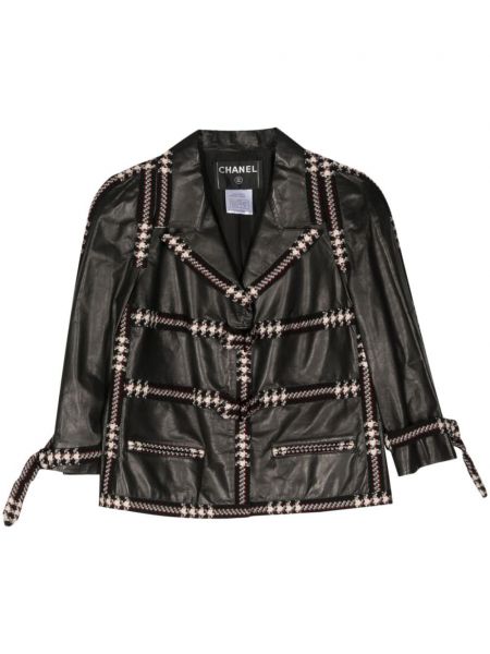 Δερμάτινο μπουφάν tweed Chanel Pre-owned μαύρο