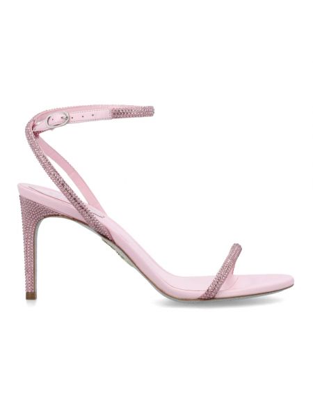 Satynowe sandały z kryształkami Renè Caovilla różowe