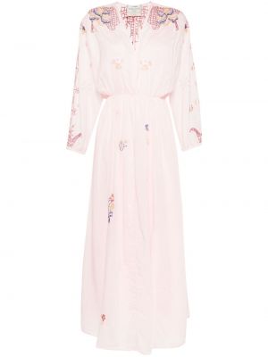 Μάξι φόρεμα με κέντημα με λαιμόκοψη v Forte_forte ροζ