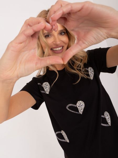 Tričko s aplikacemi se srdcovým vzorem Fashionhunters černé