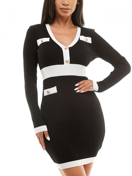 Облегающее платье в рубчик с V-образным вырезом и длинными рукавами для юниоров Almost Famous черный