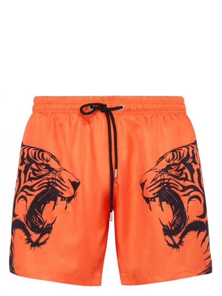 Pantaloni scurți de sport cu imagine cu dungi de tigru Plein Sport portocaliu