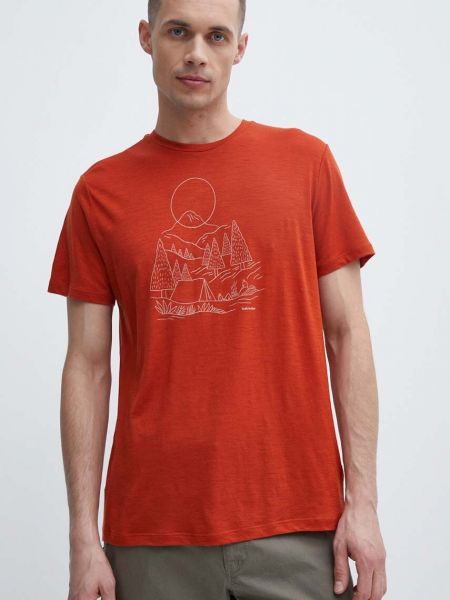 Koszulka z wełny merino z nadrukiem sportowa Icebreaker czerwona