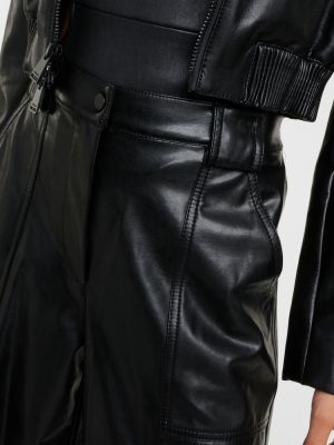 Dirbtinės odos iš natūralios odos „cargo“ stiliaus kelnės Simkhai juoda