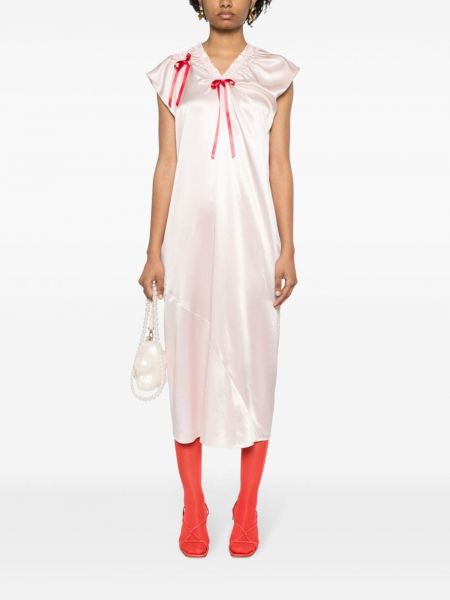 Satynowa sukienka z kokardką Simone Rocha różowa