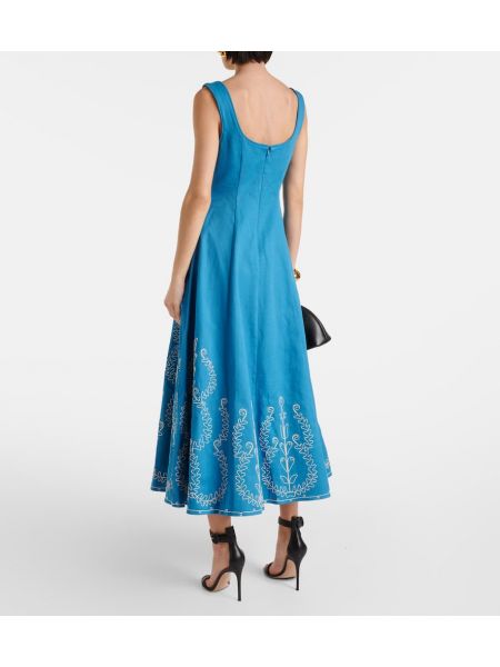 Pamučna midi haljina s vezom Alemais plava