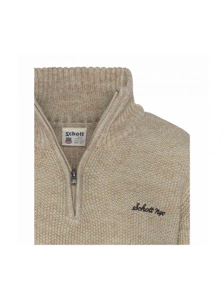 Jersey cuello alto de lana con cremallera de tela jersey Schott Nyc beige