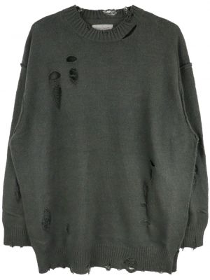 Bavlněný svetr s oděrkami Yohji Yamamoto šedý