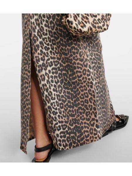 Džínsová sukňa s potlačou s leopardím vzorom Ganni hnedá