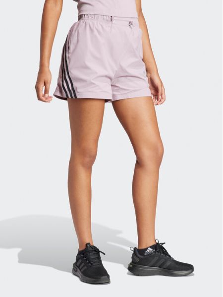 Voľné pruhované priliehavé športové šortky Adidas fialová