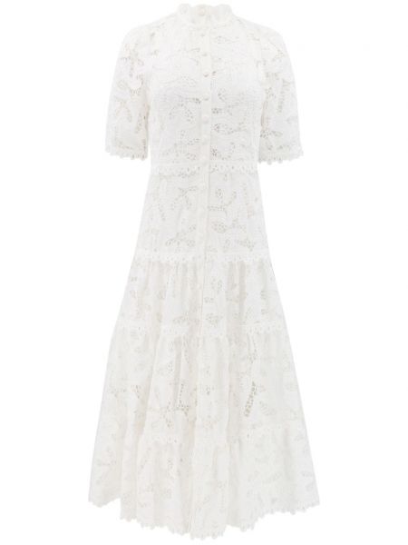 Βαμβακερή φουσκωμένο φόρεμα με κέντημα Alexis λευκό