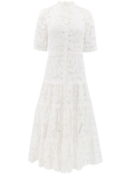 Robe évasée brodé en coton Alexis blanc