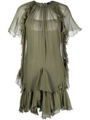 Průsvitné hedvábné šaty s volány na zip Dsquared2 - zelená