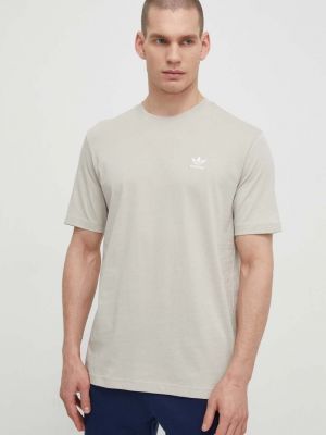 Памучна тениска с дълъг ръкав с апликация Adidas Originals сиво