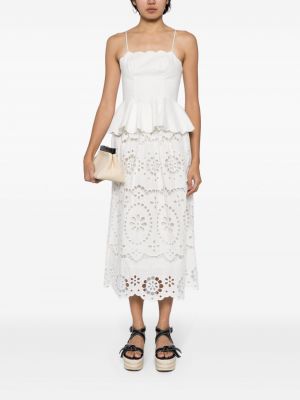 Lněné midi sukně s výšivkou Zimmermann bílé
