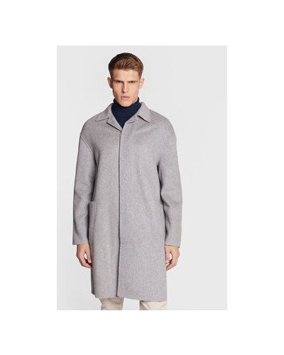 Vlnený priliehavý zimný kabát Calvin Klein sivá