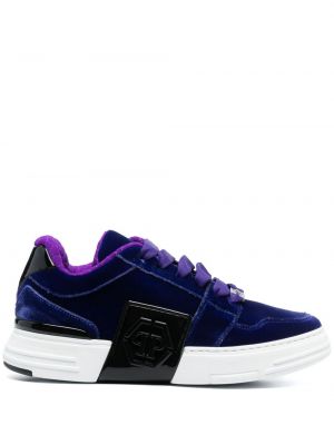 Sneakerși cu șireturi de catifea din dantelă Philipp Plein violet