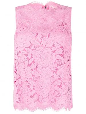 Φλοράλ αμανικας τοπ με δαντέλα Dolce & Gabbana ροζ