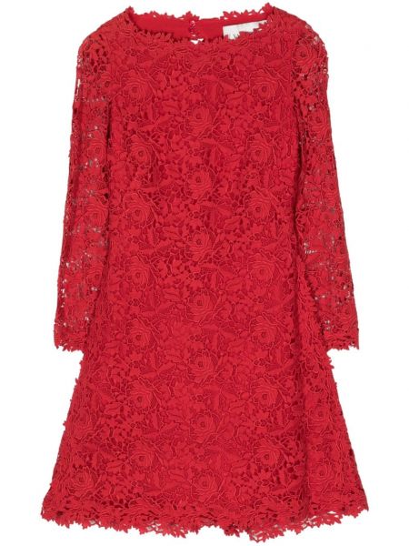 Krajkové květinové bavlněné šaty Valentino Garavani Pre-owned červené