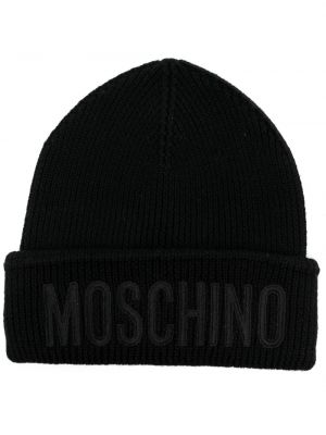 Vlnená čiapka s výšivkou Moschino čierna