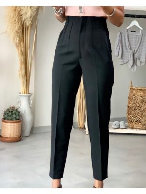 Spodnie z wysoką talią slim fit Hakke czarne